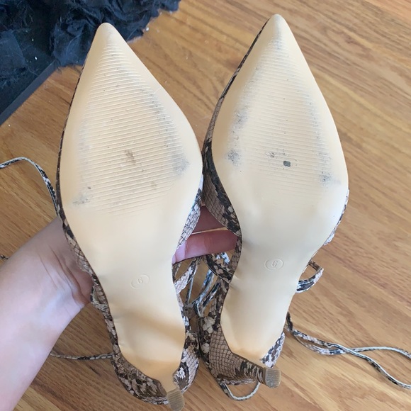 Tan Snake Print Lace Up Pumps - Picture 8 of 10